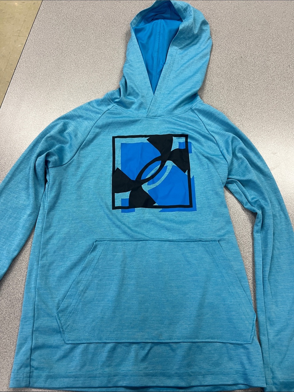 Under Armour Youth Teal Blue Hooded Pullover with Black Logo